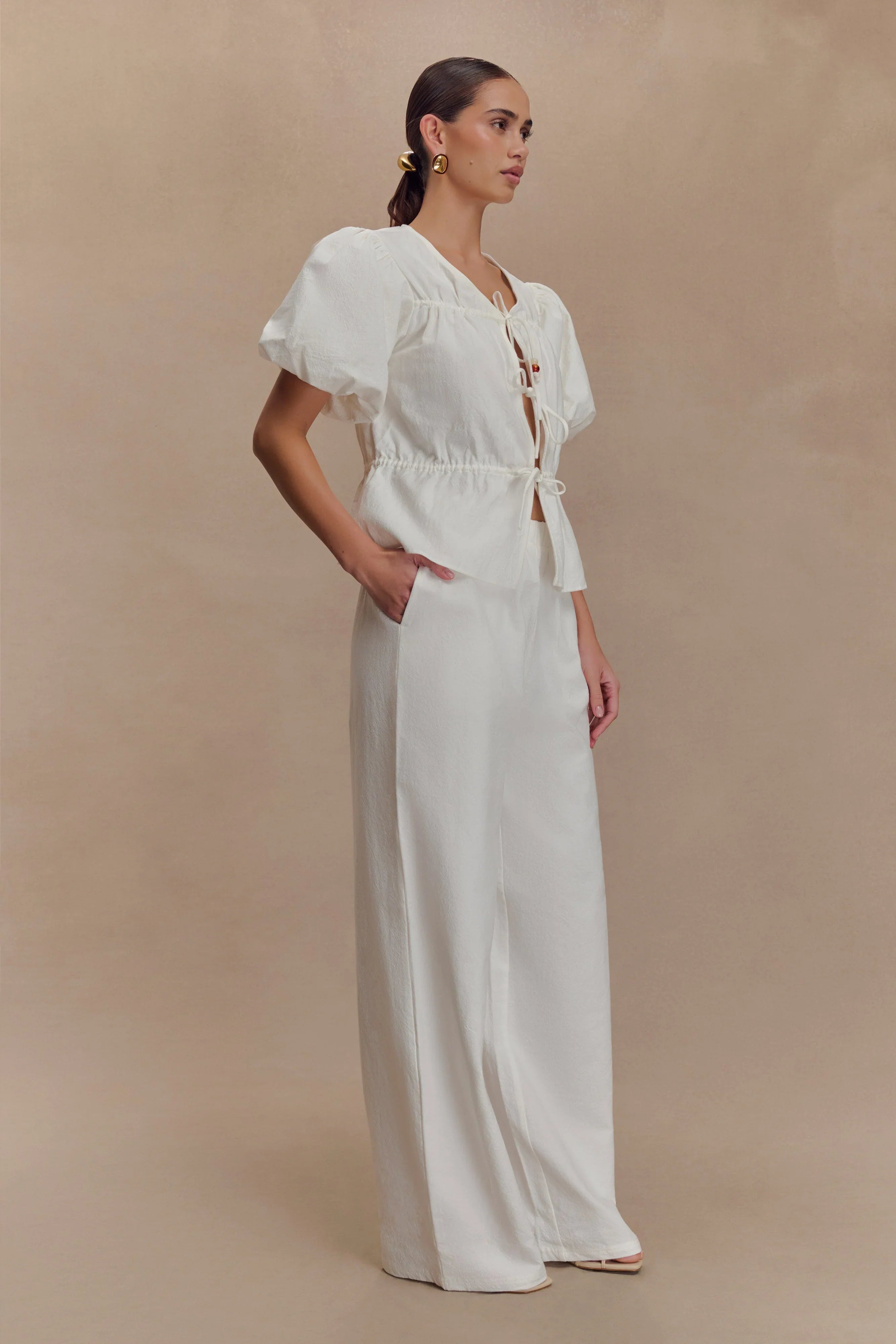 Janayia Cotton Wide Leg Pants White