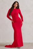 One Step Ahead Red Long Sleeve Backless Fishtail Maxi Dress