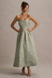 Zuma Light Blue Jacquard Strapless Midi Dress