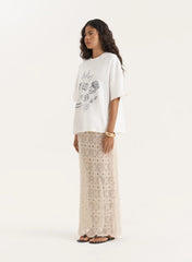 Cream Illustration Print Oversized T Shirt