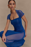 Wyatt Slinky And Mesh Maxi Dress Cobalt Blue