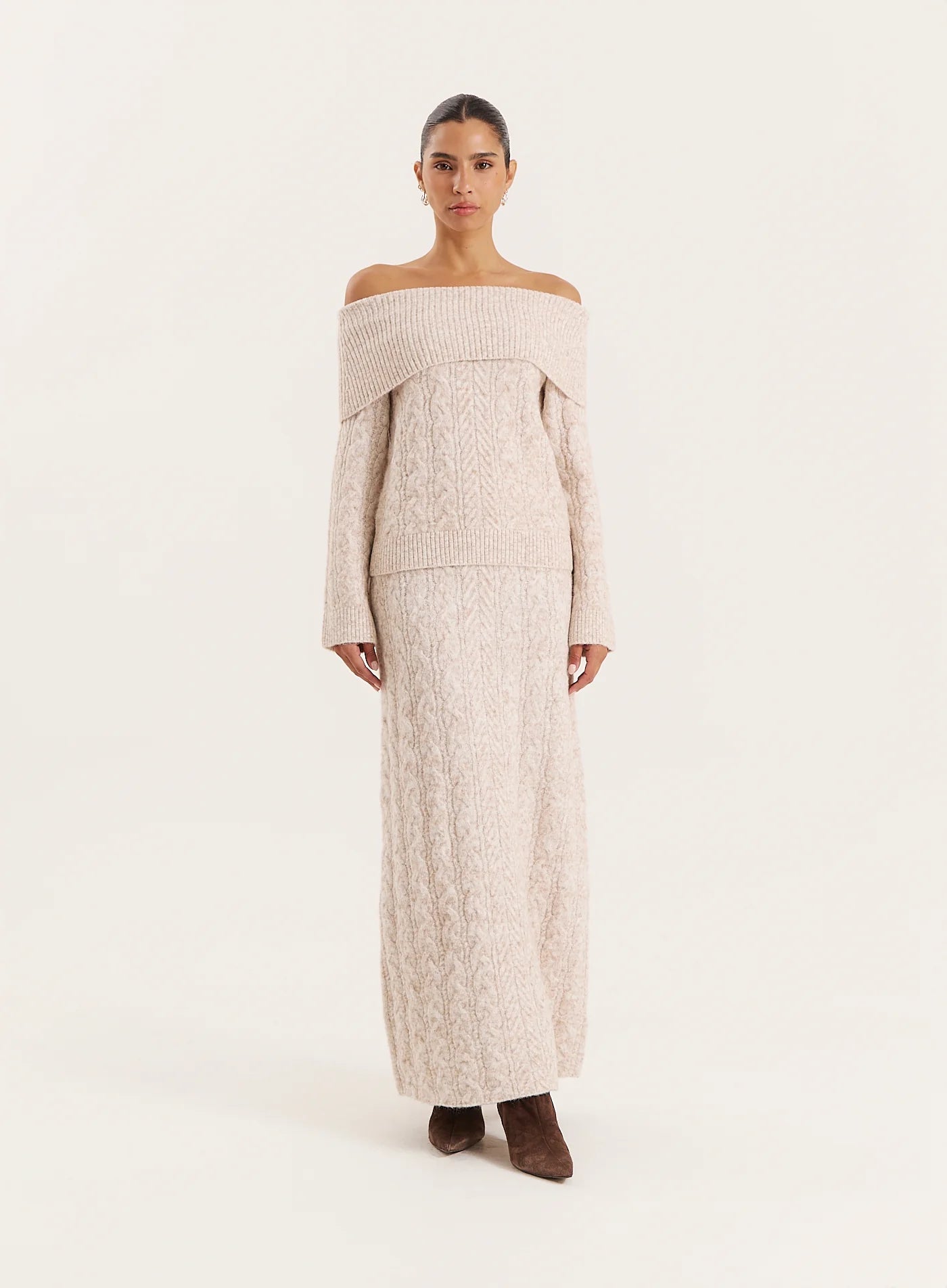 Camel Knitted Foldover Bandeau Top
