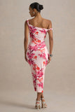 Tatian Pink and Orange Floral Print Twisted Asymmetric Midi Dress