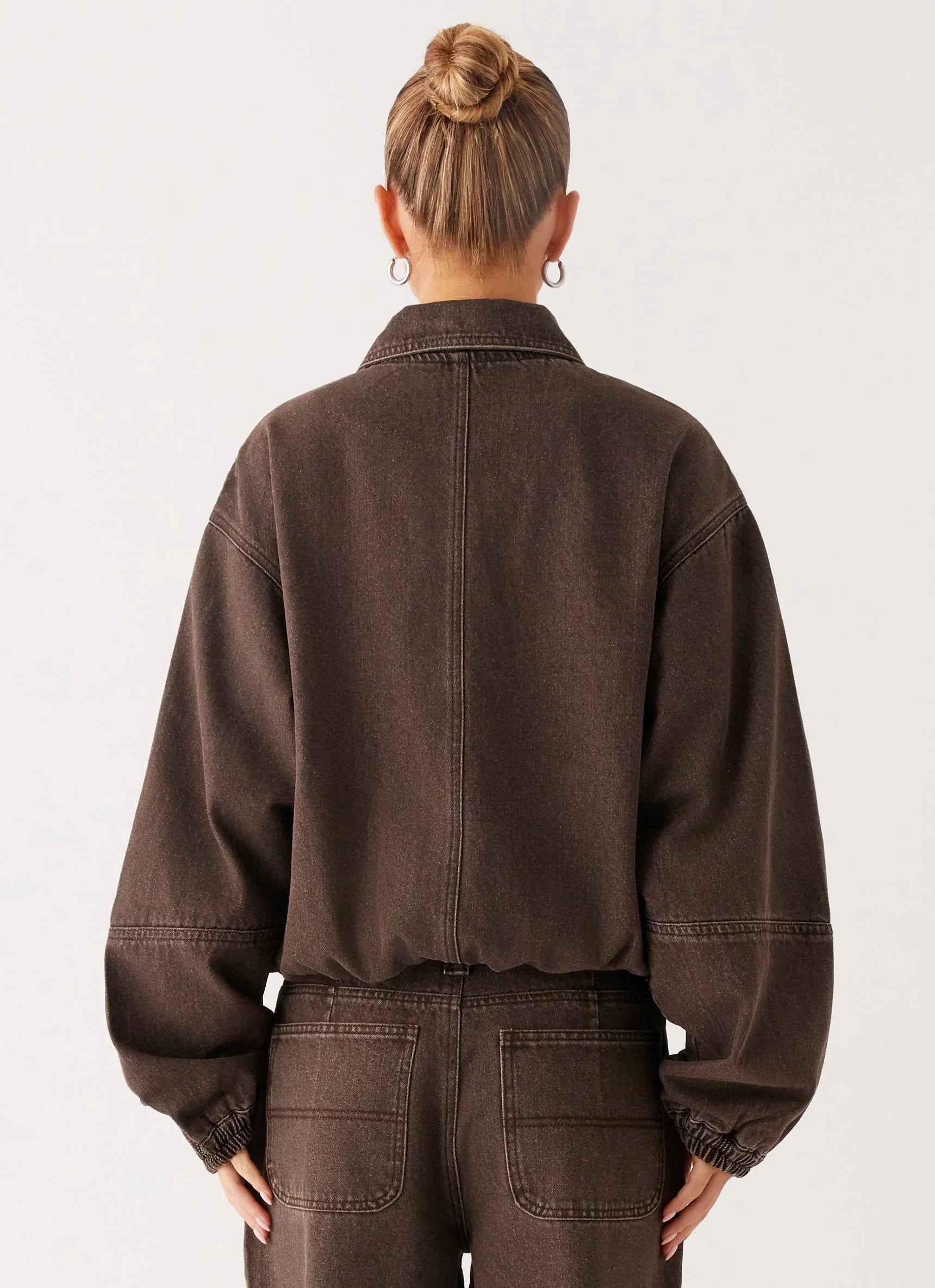 Midwest Washed Denim Bomber Jacket Light Wash Chocolate