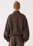 Midwest Washed Denim Bomber Jacket Light Wash Chocolate