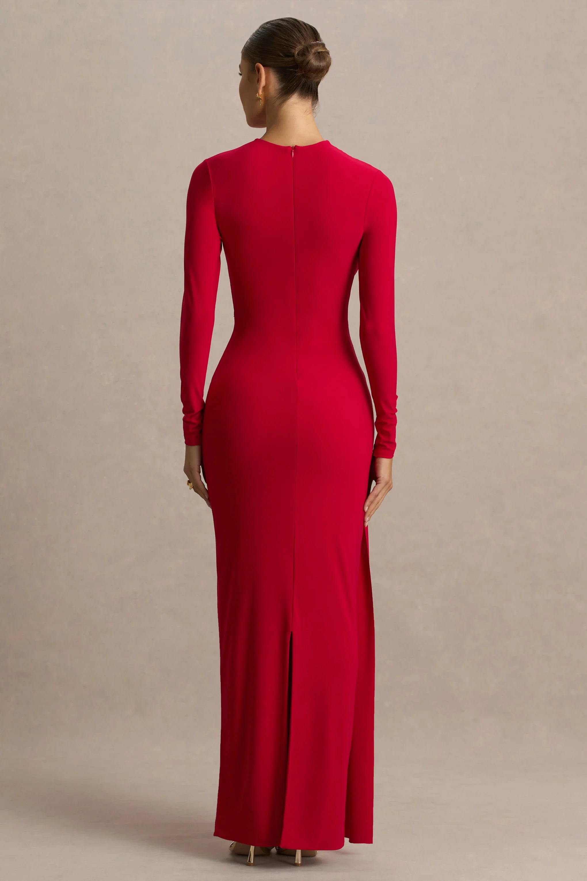 Virelle Red Boat Neck Maxi Dress With Wrap Detail And Sash