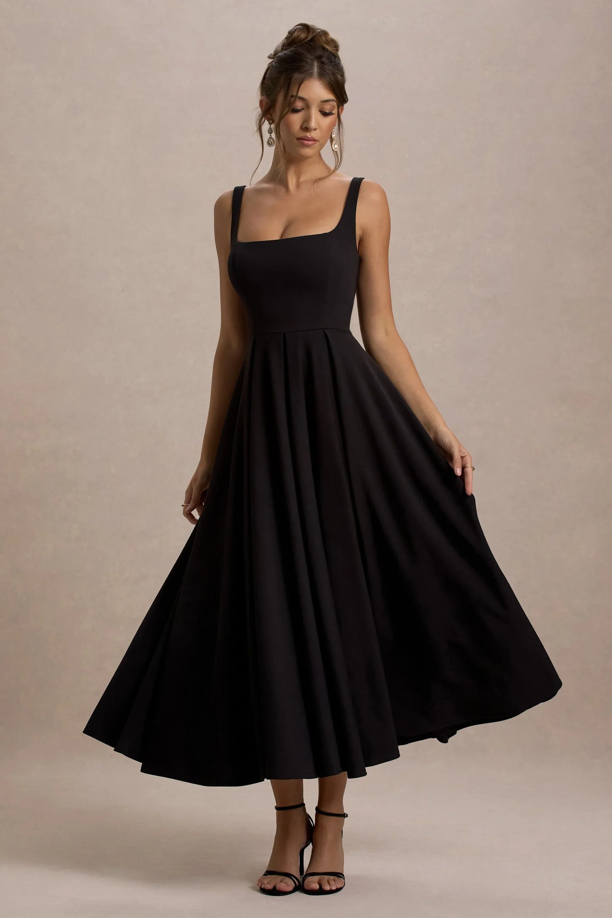 Parina Black Strappy Volume Hem Midi Dress