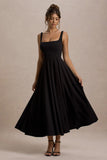 Parina Black Strappy Volume Hem Midi Dress