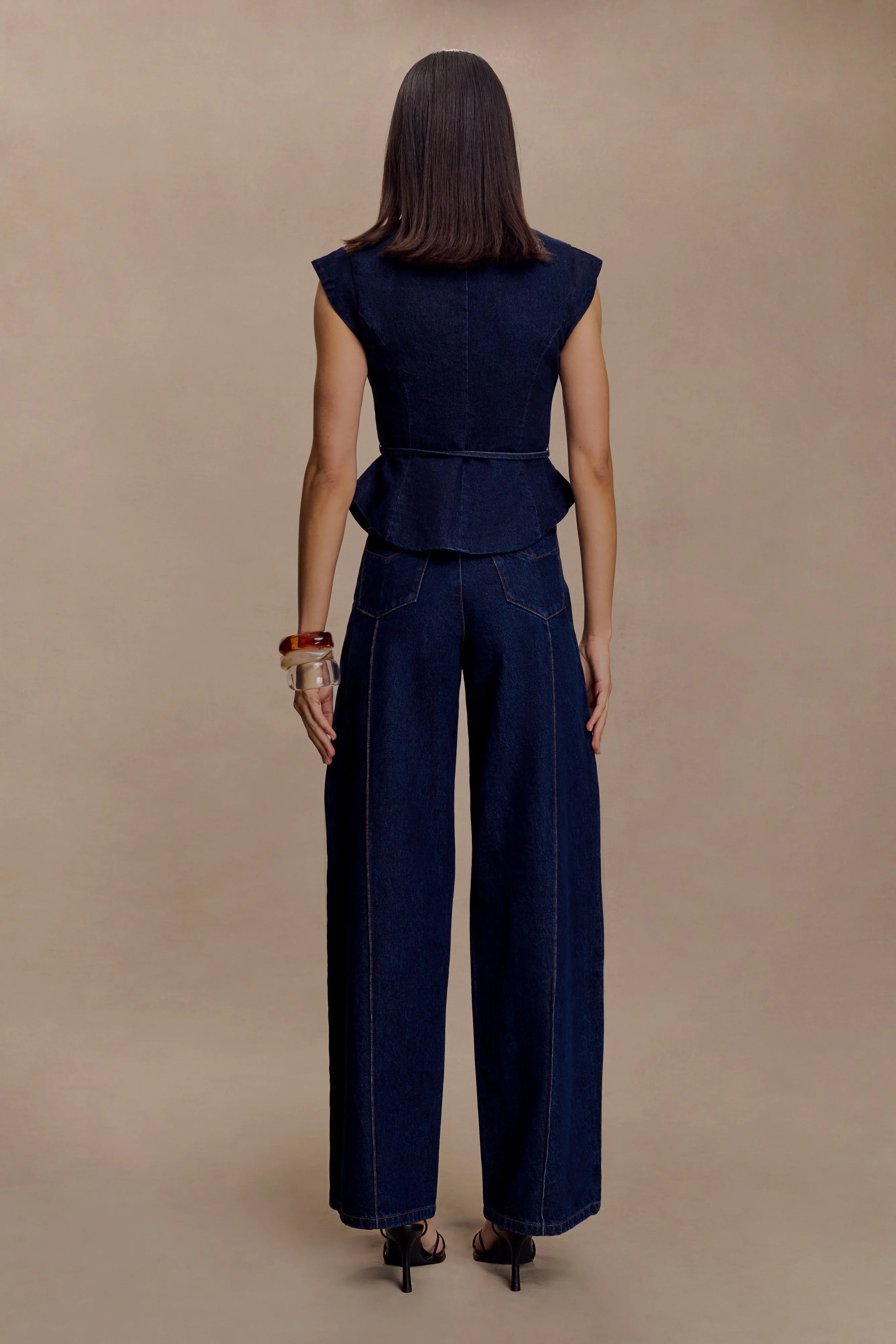 Charley Structured Tie Denim Top Indigo Blue