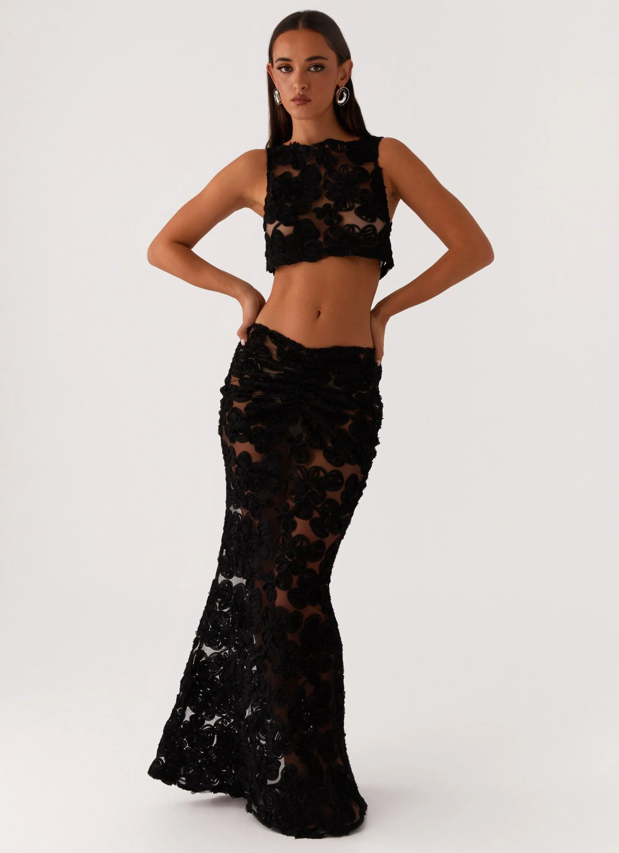 Fiorella Floret Maxi Skirt Black