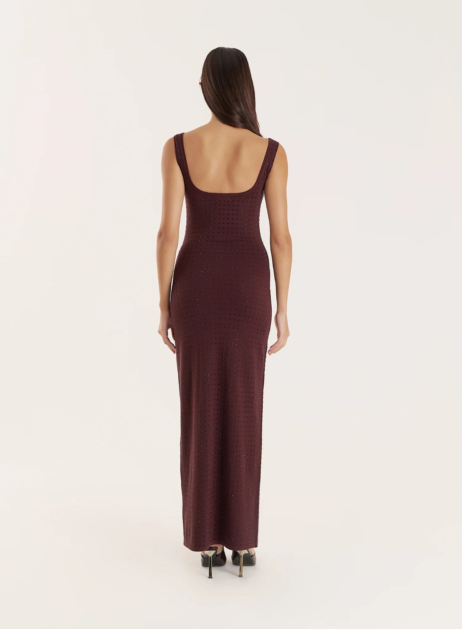 Chocolate Knitted Embellished Scoop Neck Dress