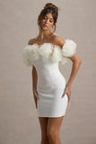 Von White Bardot Mini Dress With Ruffle Trim