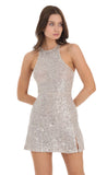 Sequin High Neck Dress in Champagne