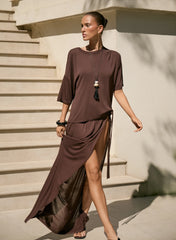 Brown Semi Sheer Short Sleeve Top