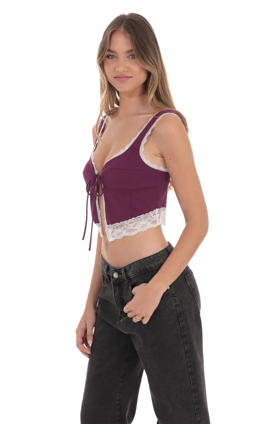 Lace Vest Top in Purple