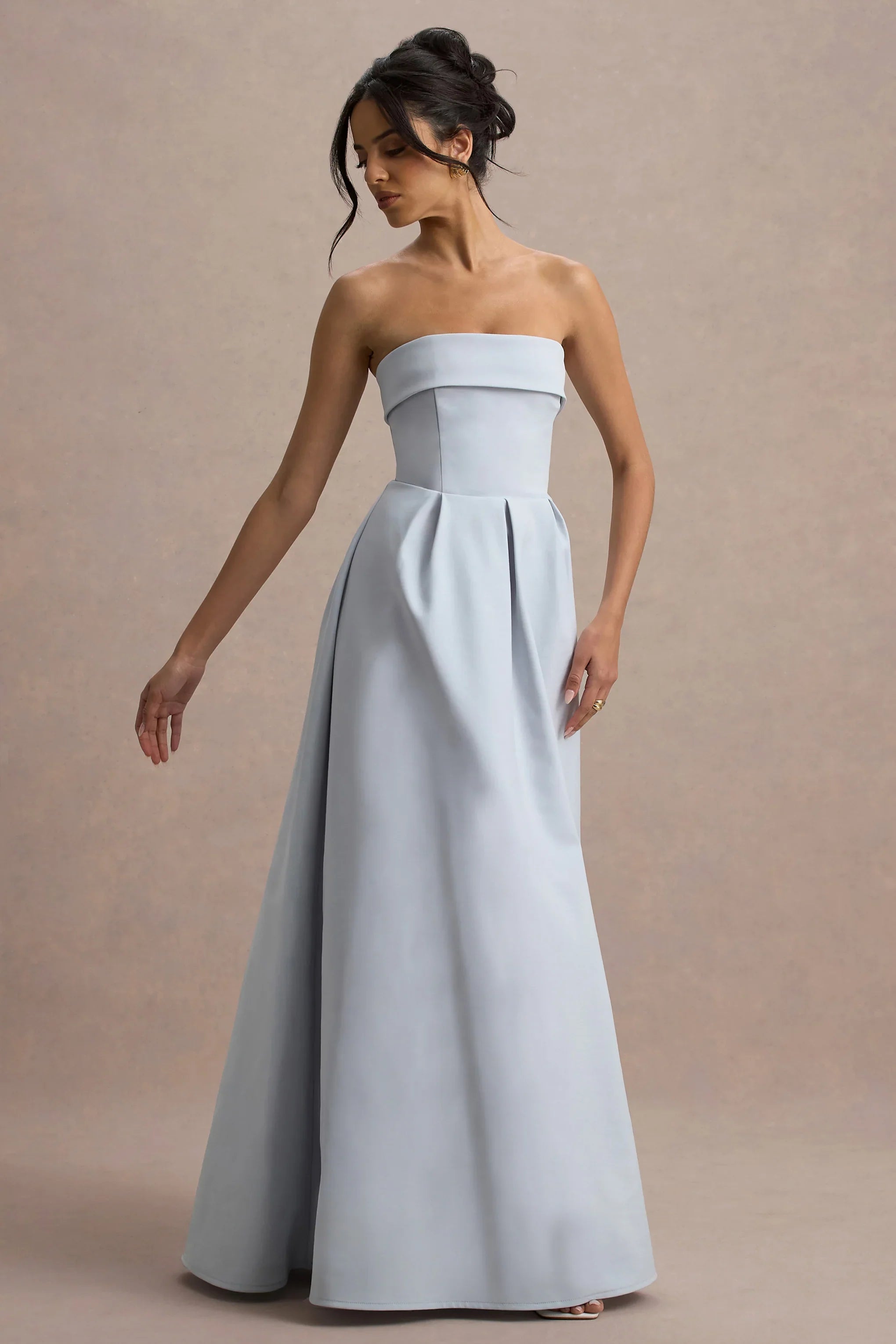 Maddalena Powder Blue Bandeau Skater Maxi Dress