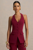 Tecla Burgundy Button Up Tailored Waistcoat