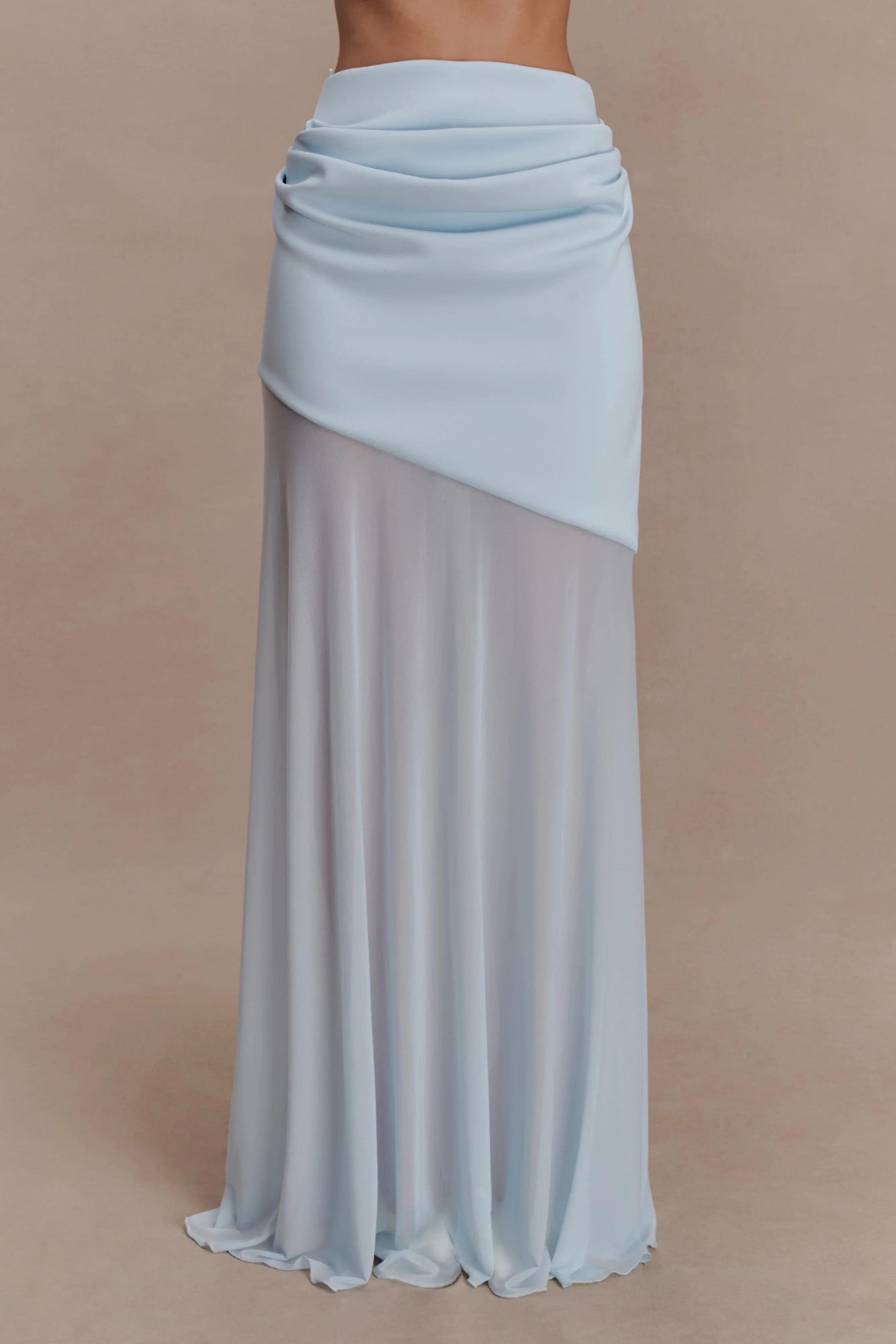 Portia Scuba And Mesh Maxi Skirt Pale Blue