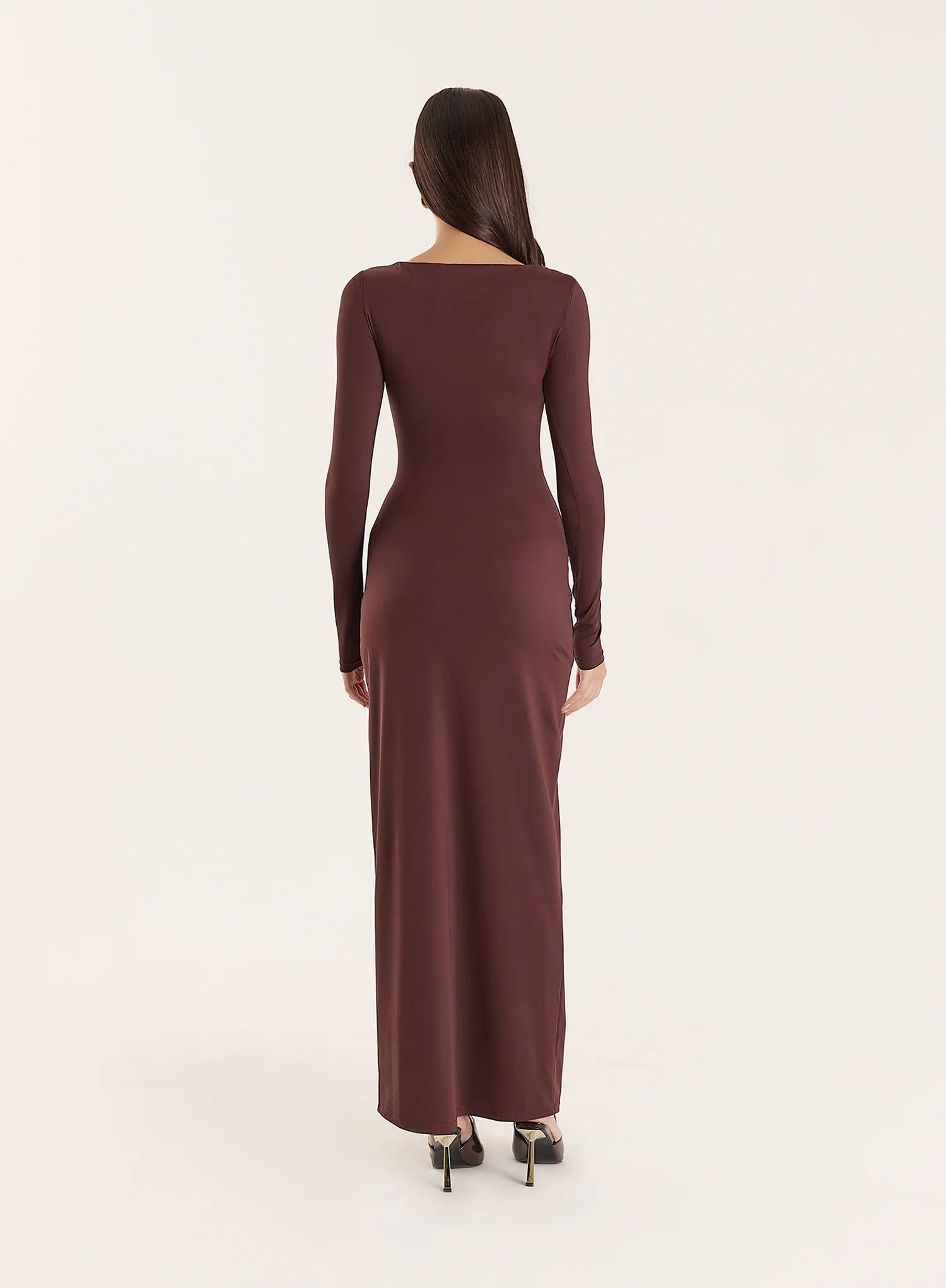Chocolate Long Sleeve Ring Detail Maxi Dress