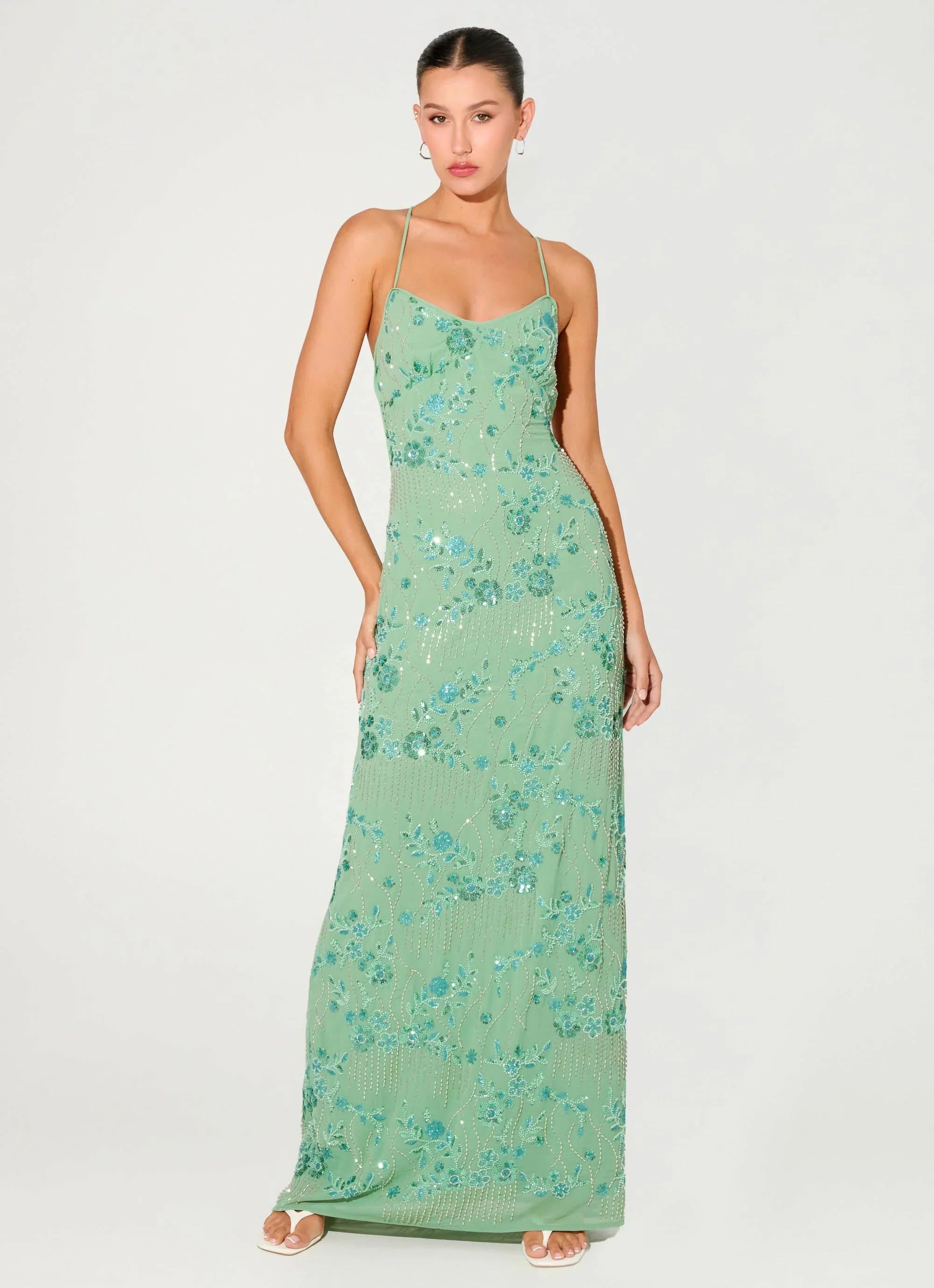 Vietta Sequin Cami Maxi Dress Mint