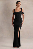 Amoura Black Square Neck Draped Wrap Maxi Dress
