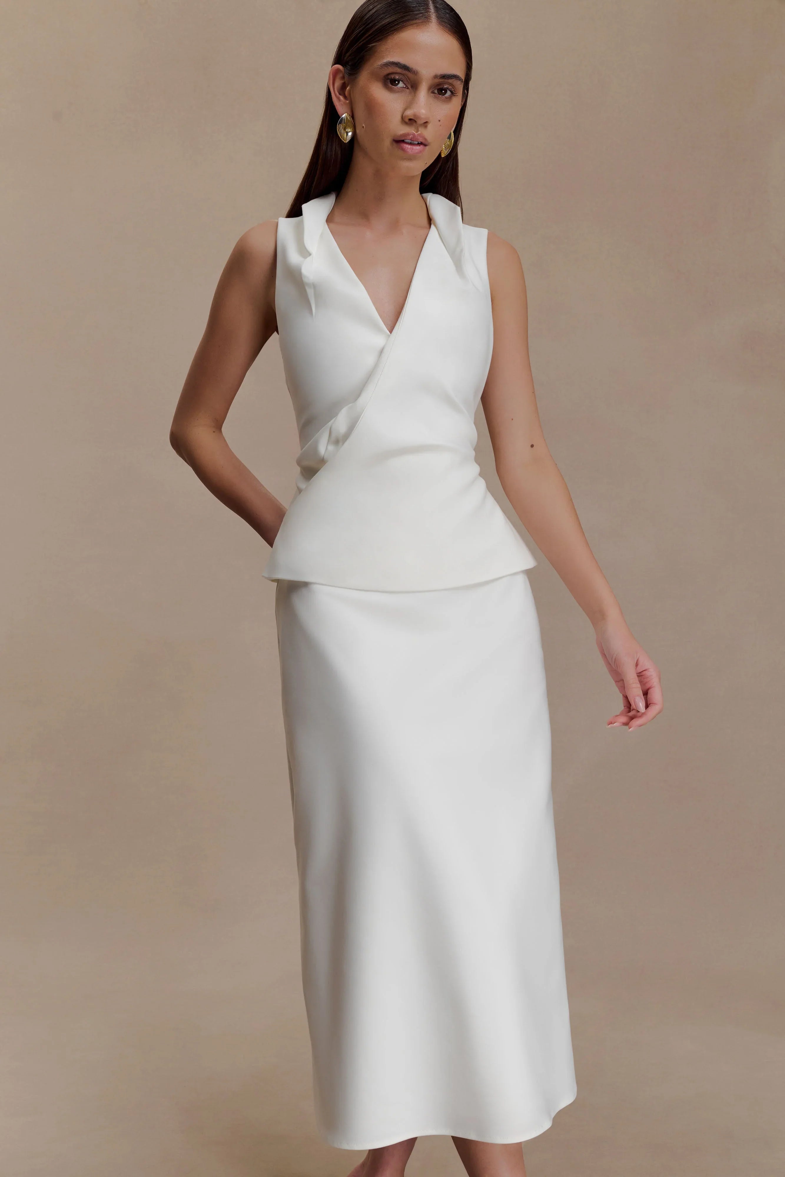 Yanina Cotton Halter Midi Dress White