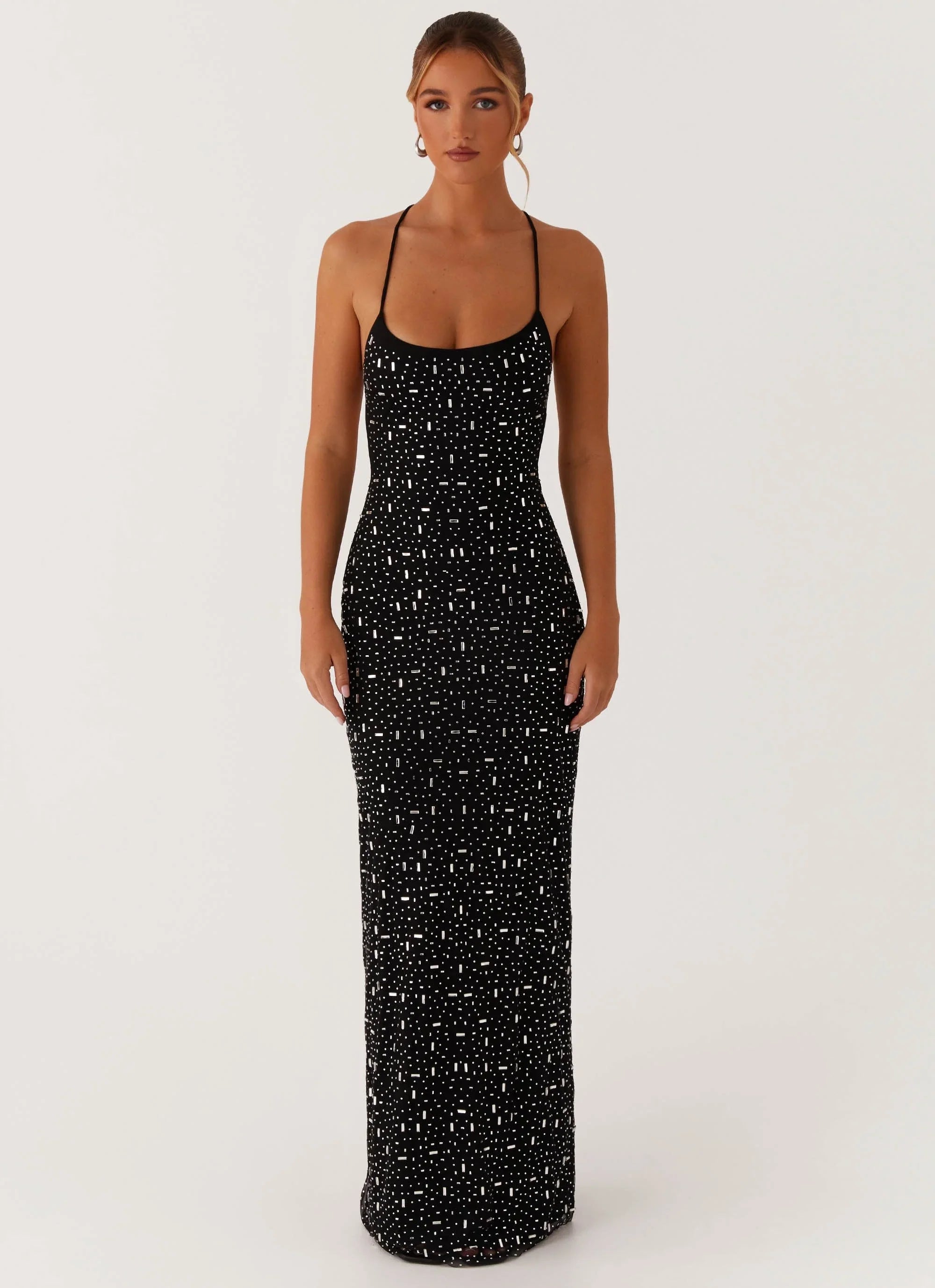 Cressida Rhinestone Mesh Maxi Dress Black