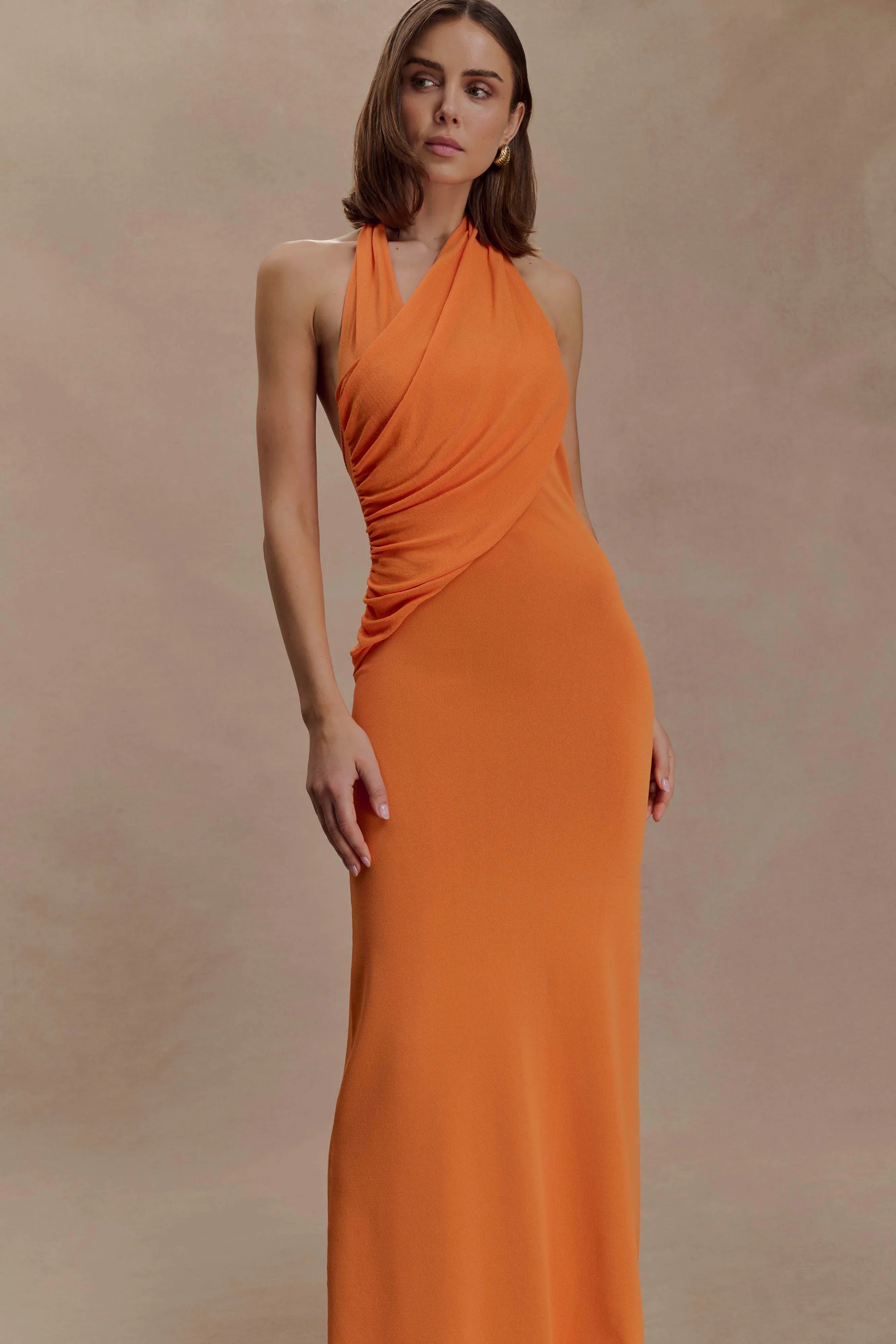 Elma Halter Knit Maxi Dress Orange
