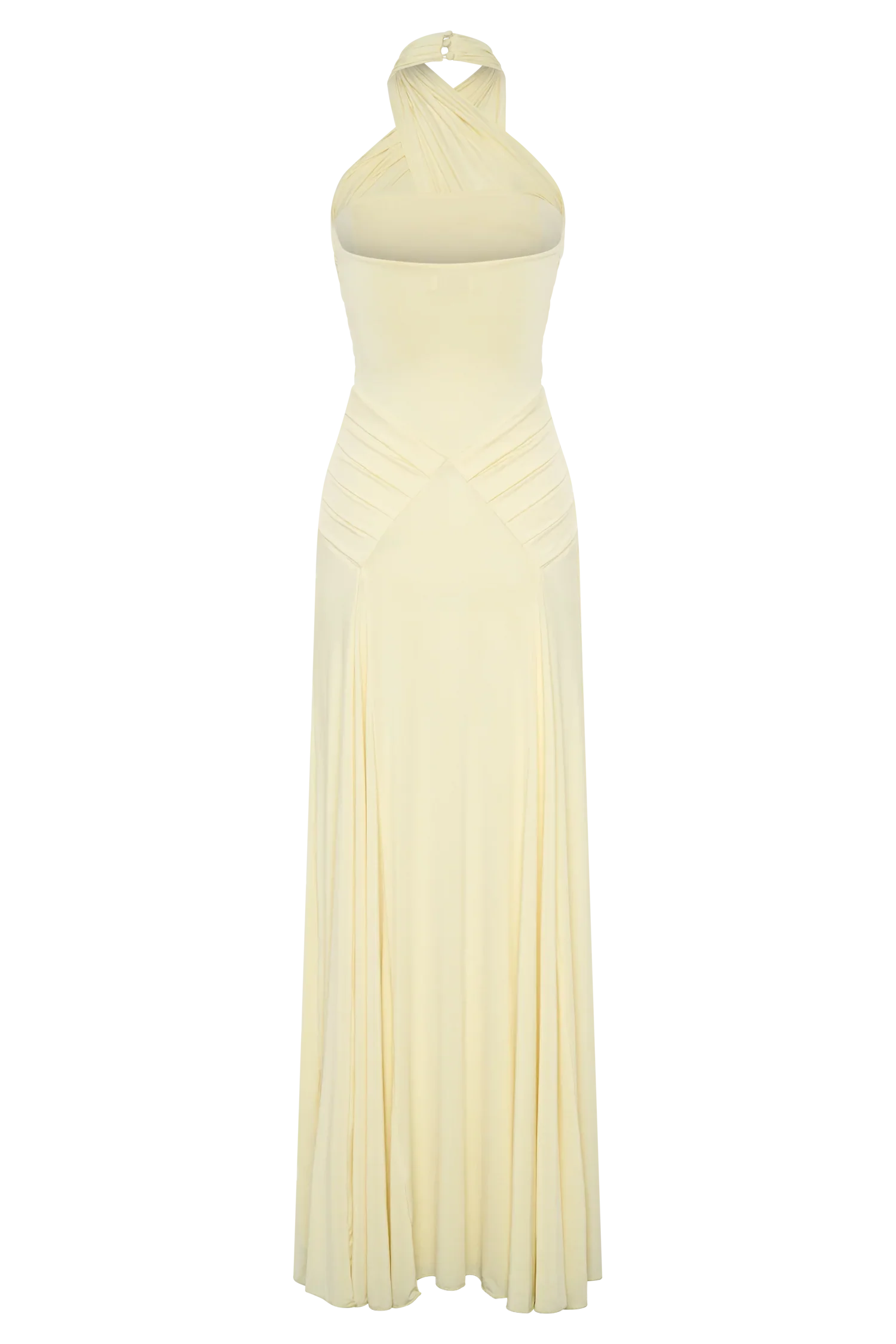 Indira Gathered Slinky Halter Maxi Dress Lemon