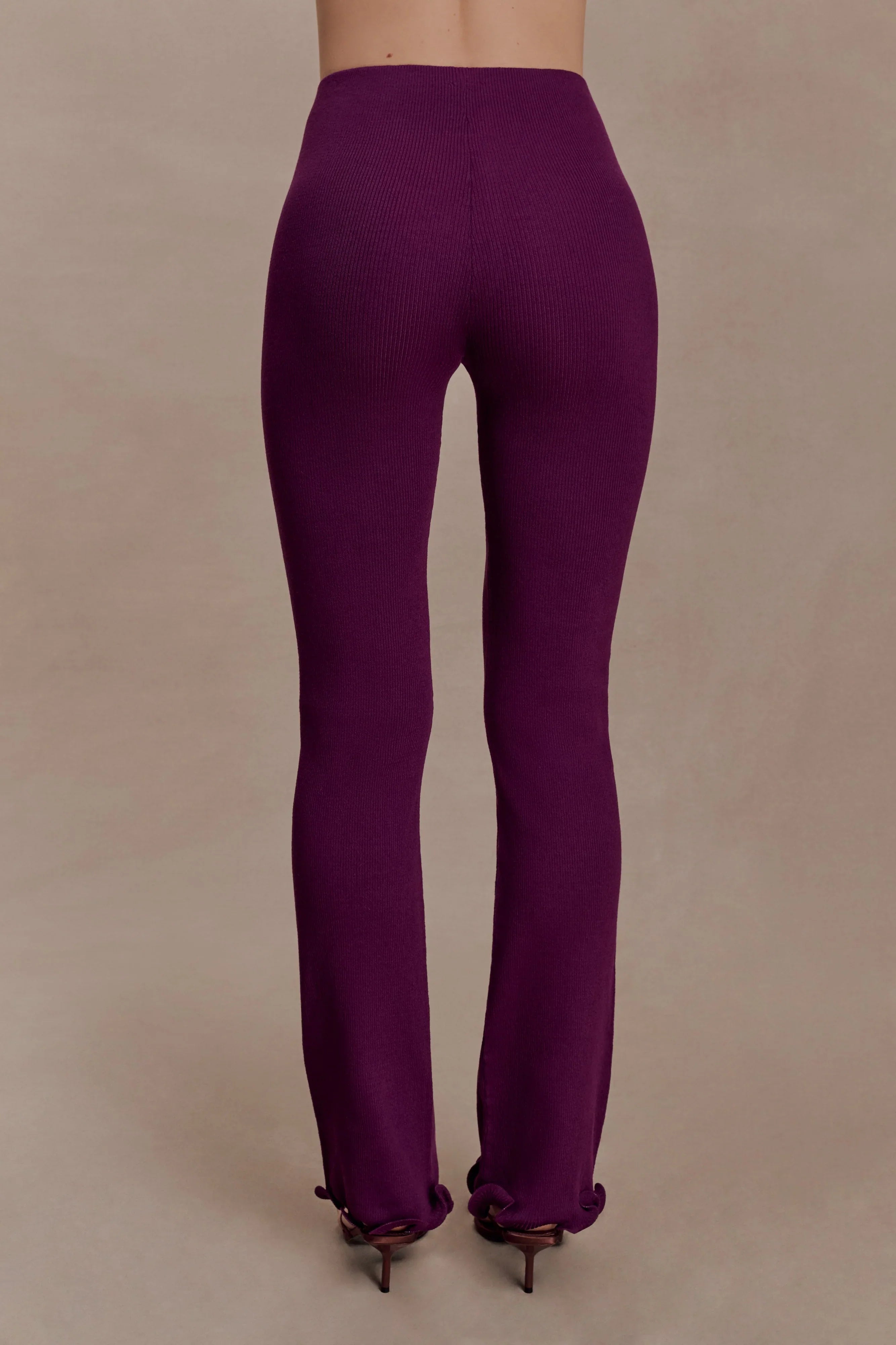 Diya Ribbed High Waisted Pants With Wire Hem Plum