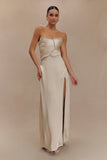 Larissa Satin Maxi Dress With Ruched Petals Blush Gold