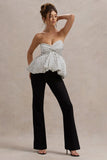 Divina White Black Polka Dot Strapless Ruffled Jumpsuit