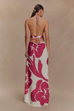 Katalina Chiffon Cowl Halter Top Red Deco Fleur Print