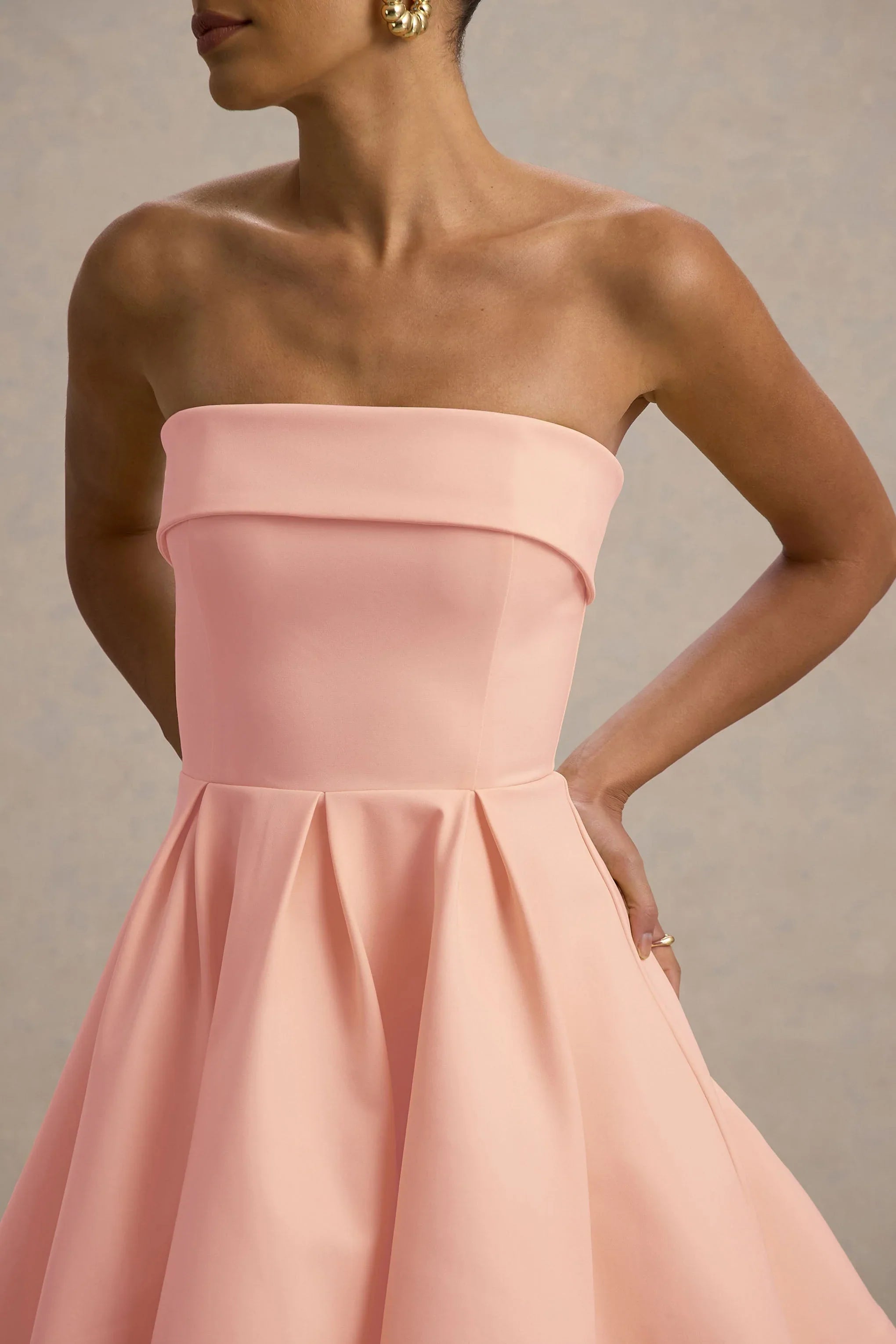 Bruna Light Pink Bandeau Skater Mini Dress