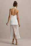 Fiametta Ecru Linen Halter Neck Fringe Maxi Dress