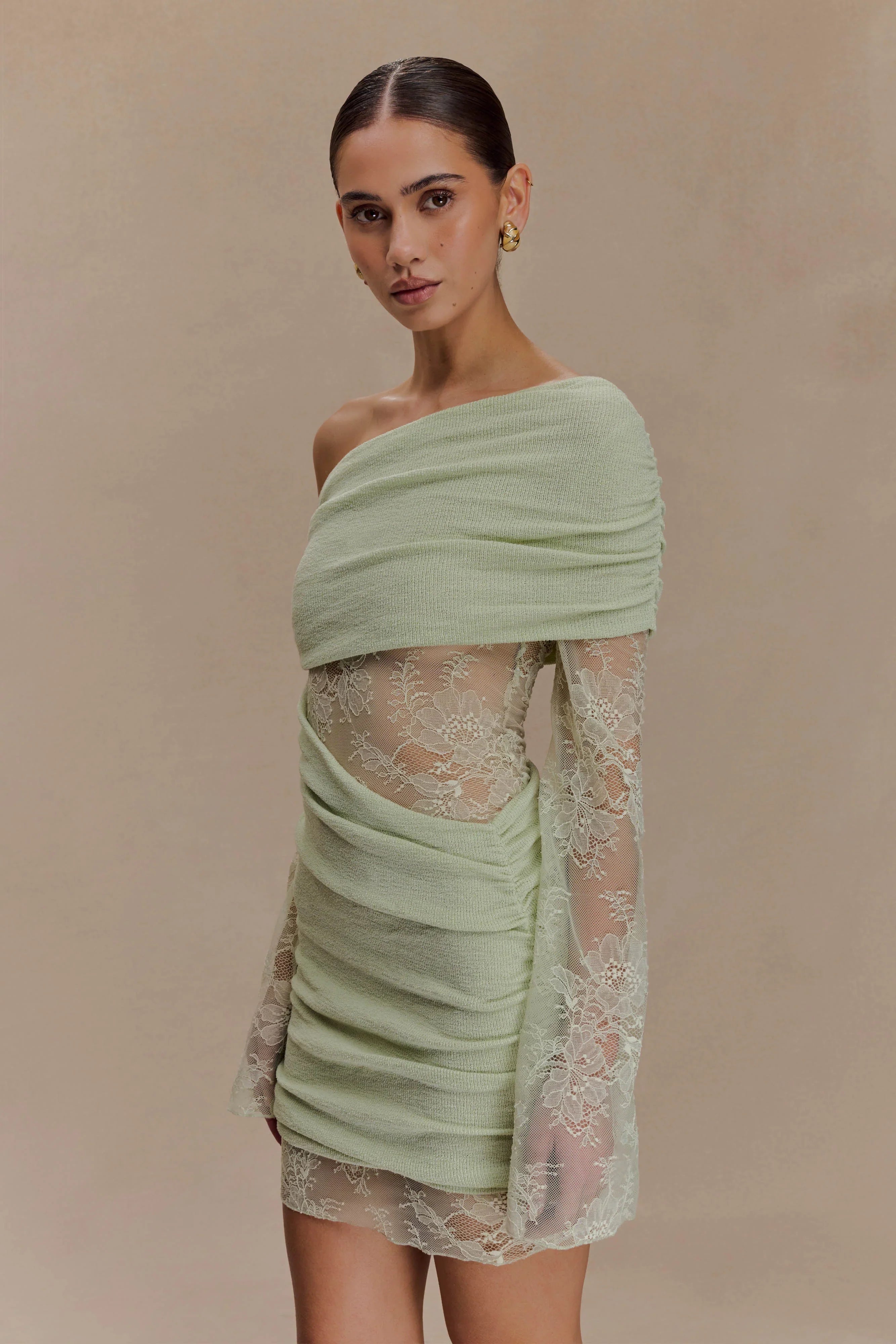 Luxie Lace Knit Mini Dress Pastel Green