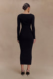 Culver Draped Twist Knit Midi Dress Black