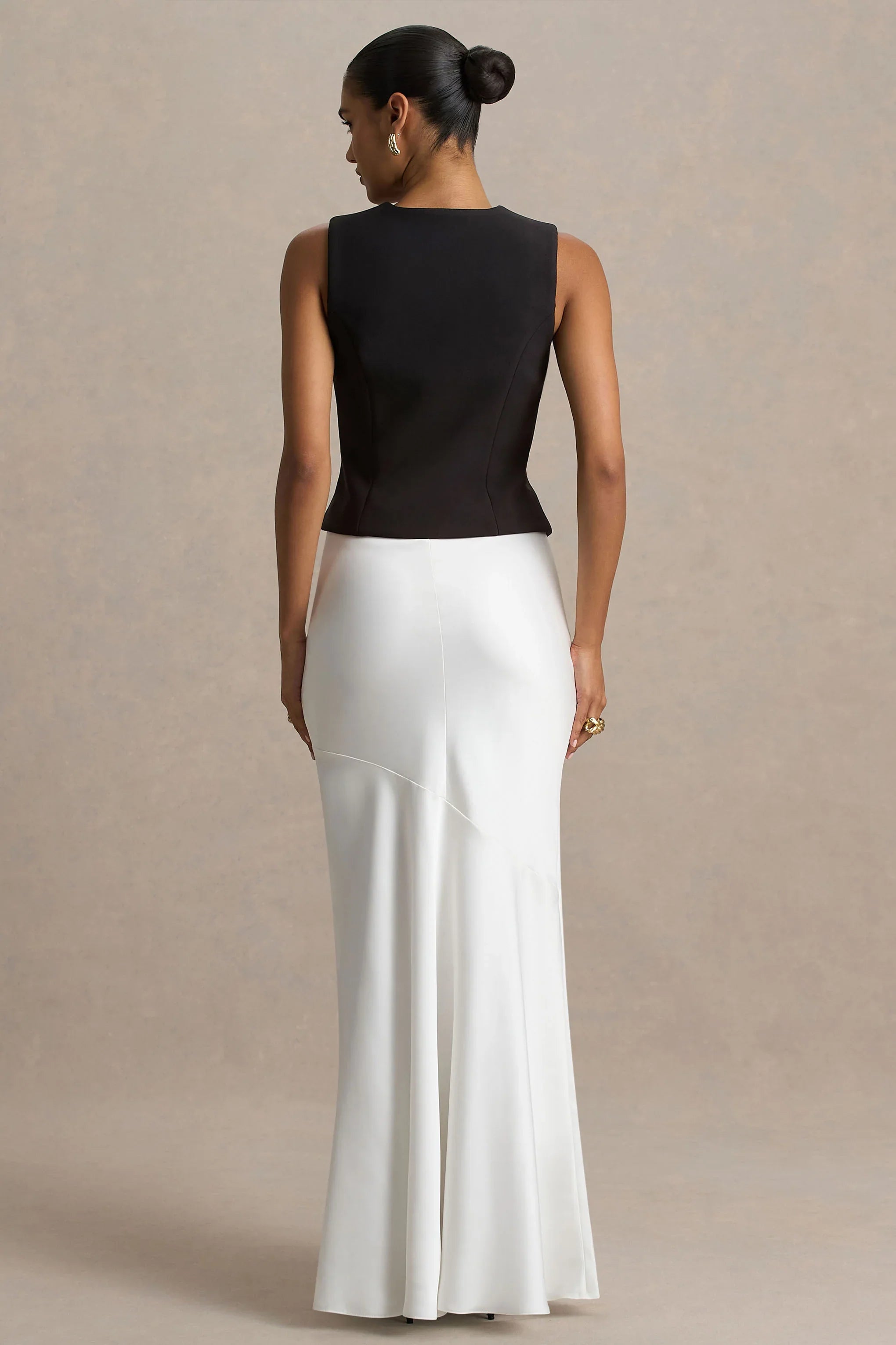 Lilah Cream Satin Maxi Skirt