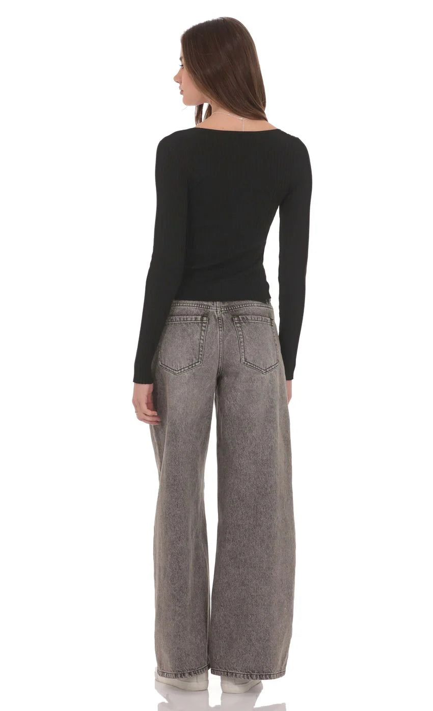 Ribbed Hook and Eye Cardigan in Black