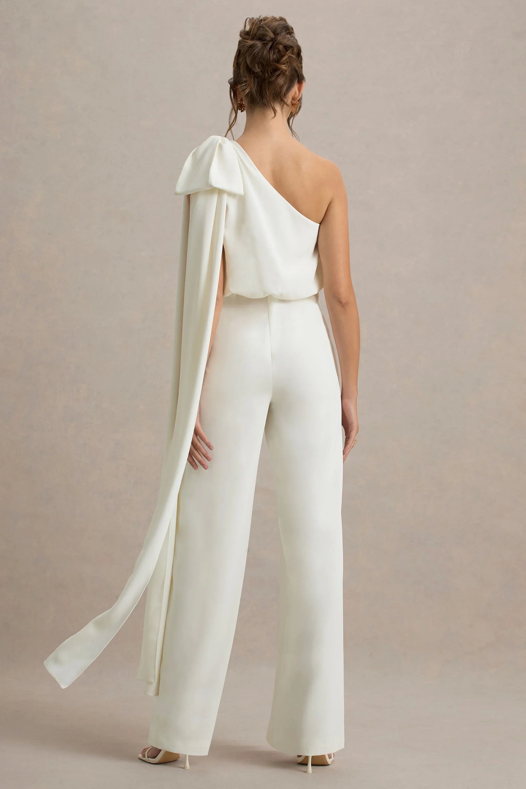 Alice Cream Asymmetric Bow Shoulder Jumpsuit With Drape