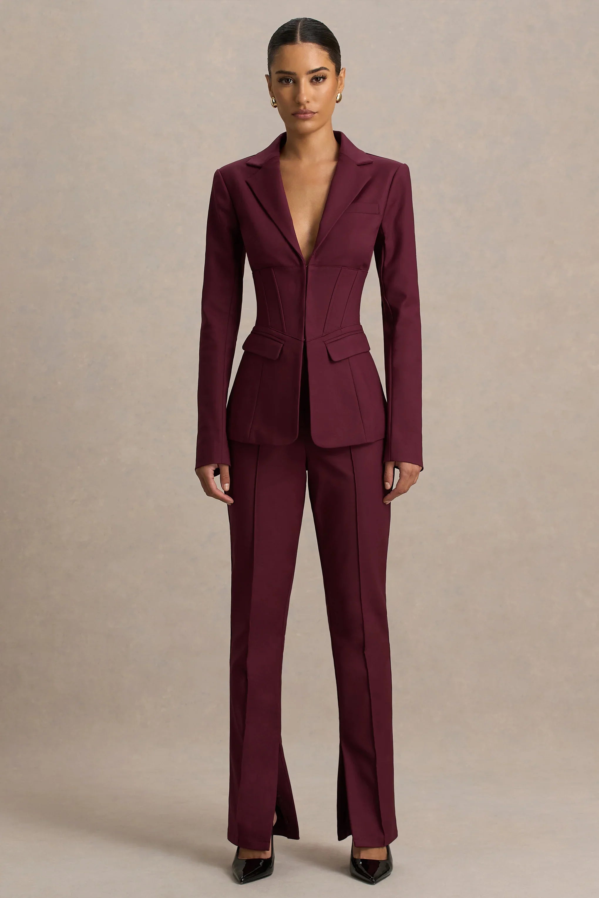 Wonder Woman Burgundy High Waist Tailored Trousers With Hem Split