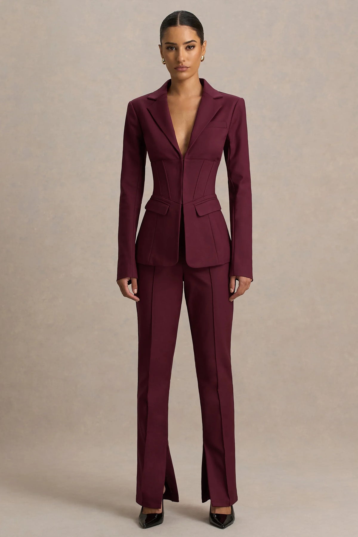 Wonder Woman Burgundy High Waist Tailored Trousers With Hem Split