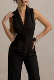 Trixie Black Plunge Neck Tailored Jumpsuit