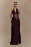 Jonna Chiffon And Mesh Maxi Dress Dark Chocolate