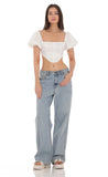 Satin Puff Sleeve Corset Top in White