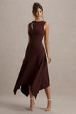 Francesca Brown Knotted Midi Dress With Handkerchief Hem