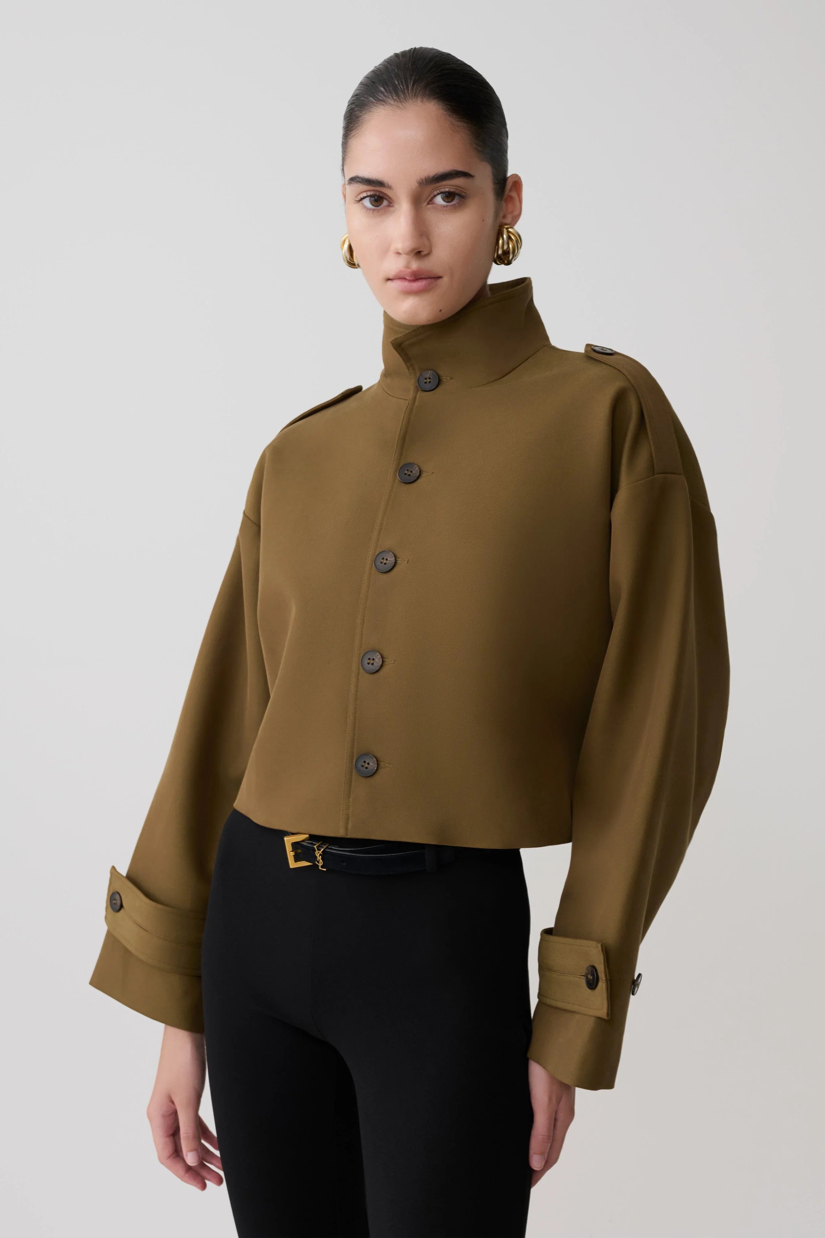 Rue Funnel Neck Bomber Jacket Khaki