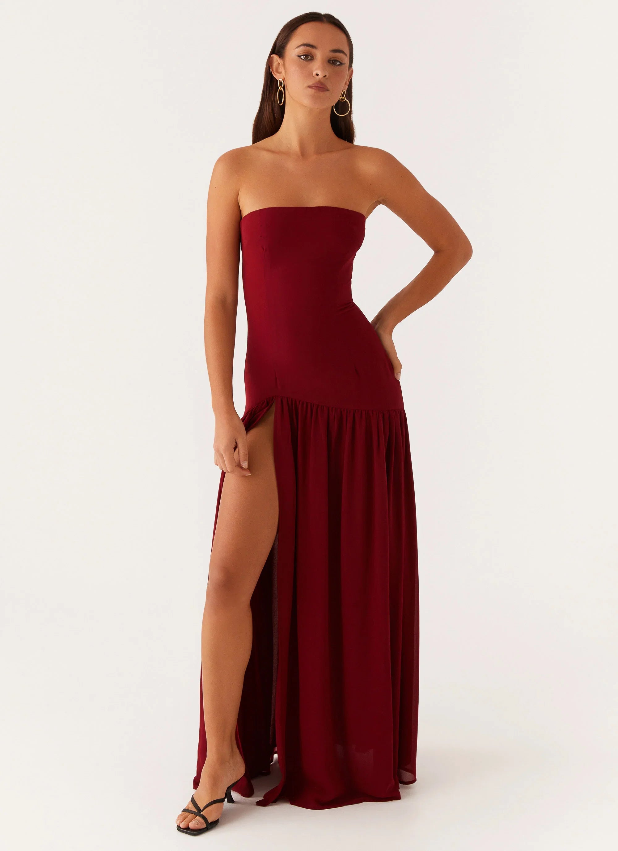 Eden Strapless Maxi Dress Maroon