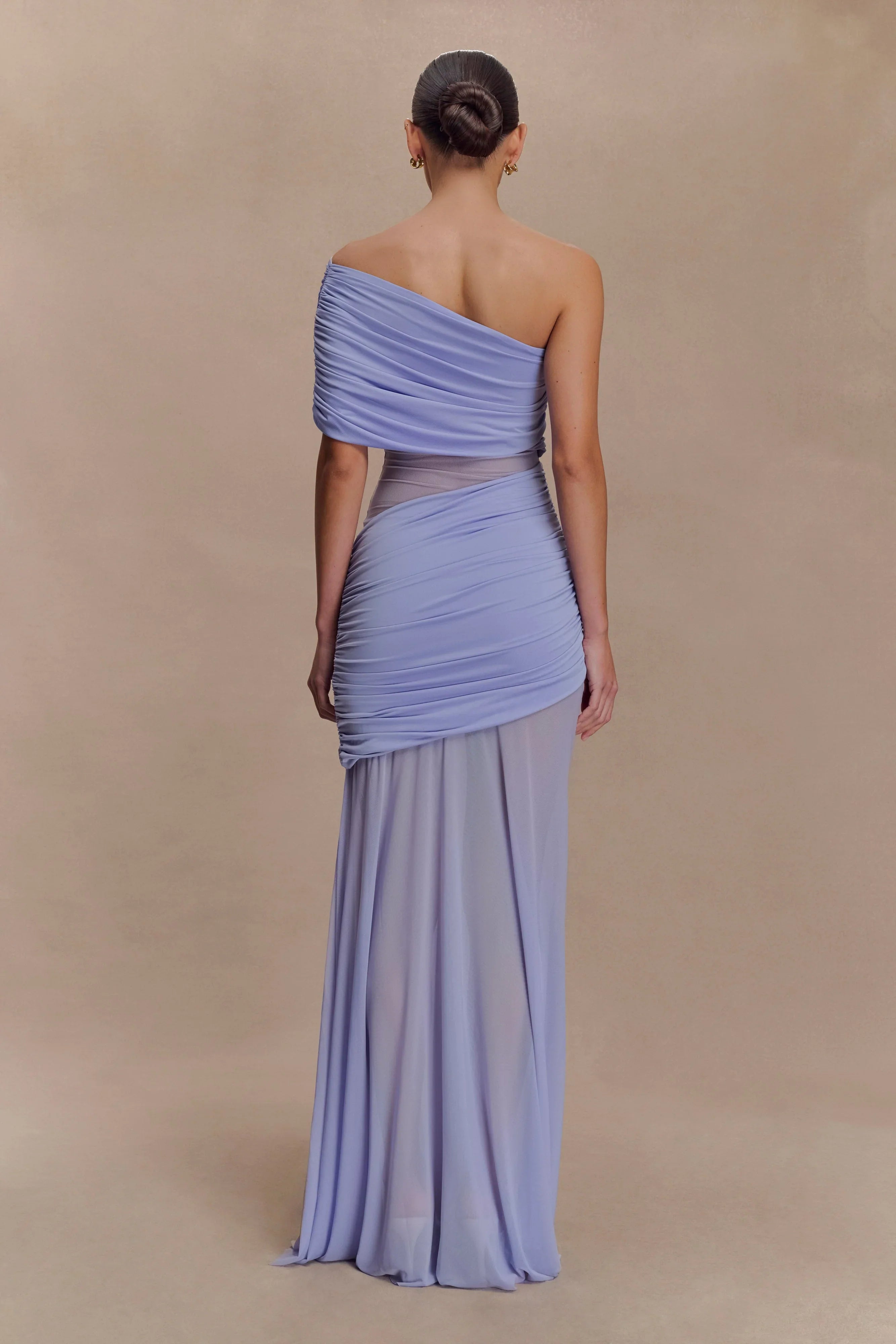 Dallas One Shoulder Mesh Maxi Dress Lavender