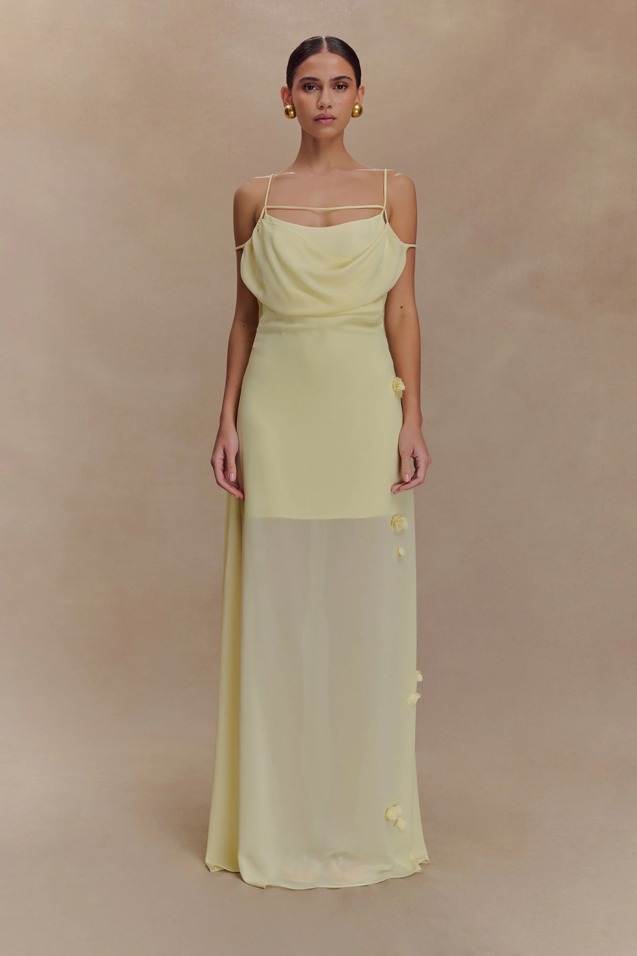 Rosalie Floral Chiffon Maxi Dress Pastel Lemon